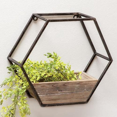 Wood & Metal Hexagon Wall Planter - The Fox Decor